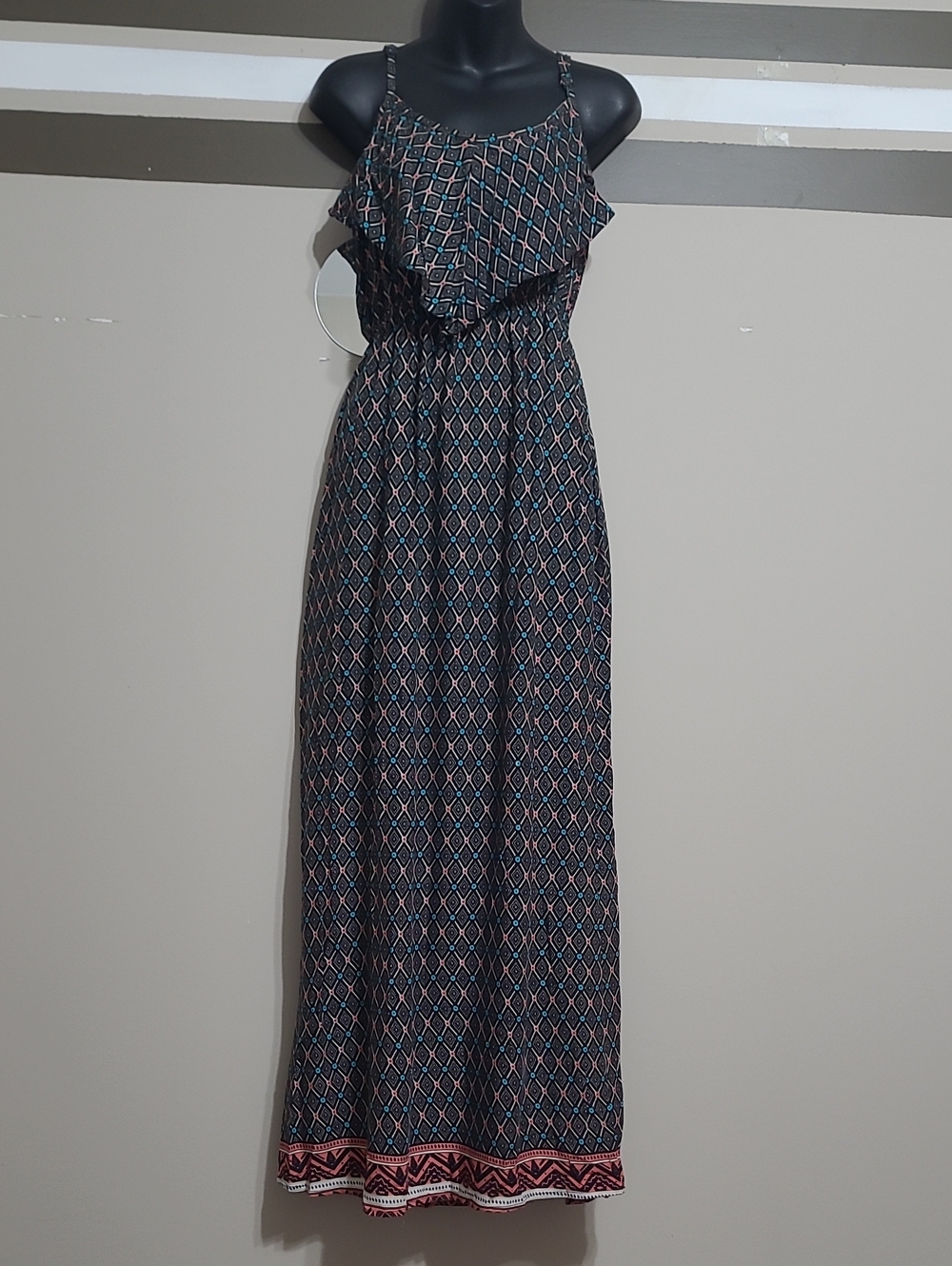 ⭐️ Ardene Sleeveless Black/White Geometric Floral Maxi Dress Sz Small